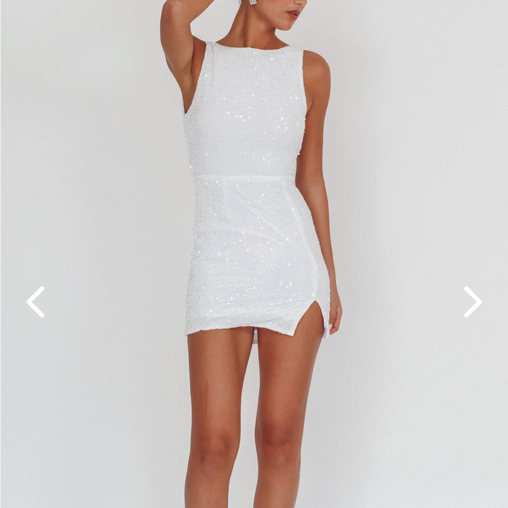 Selfie Leslie White Sequin Backless Sleeveless Dress - Picture 3 of 5
